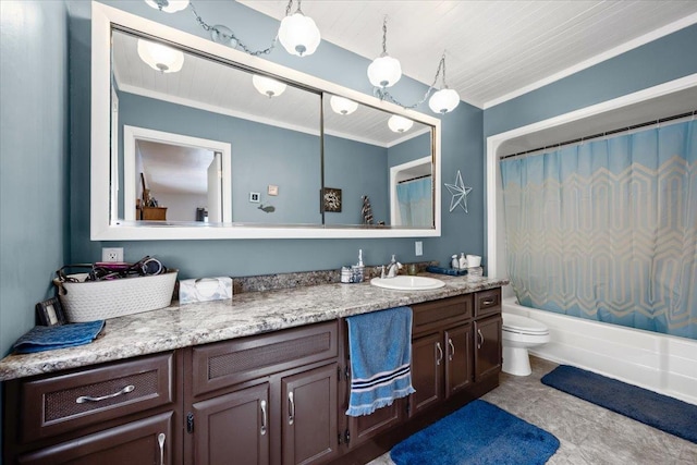 824 W Mcclellan St, Lead, SD 57754 - full bath with vanity, toilet, ornamental molding, and shower / bath combo with shower curtain