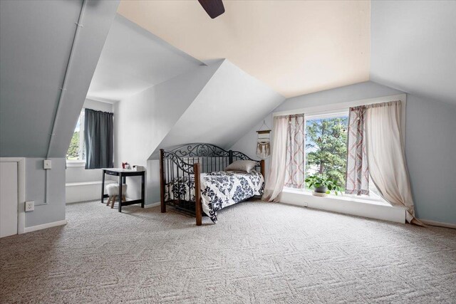 824 W Mcclellan St, Lead, SD 57754 - carpeted bedroom with lofted ceiling, a ceiling fan, and baseboards