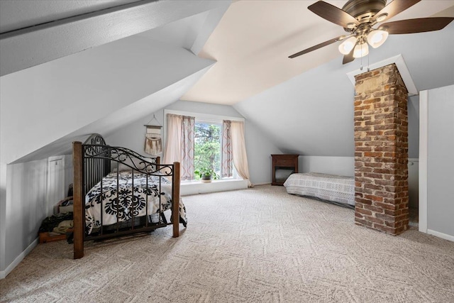 824 W Mcclellan St, Lead, SD 57754 - bedroom featuring carpet flooring, vaulted ceiling, a ceiling fan, and baseboards