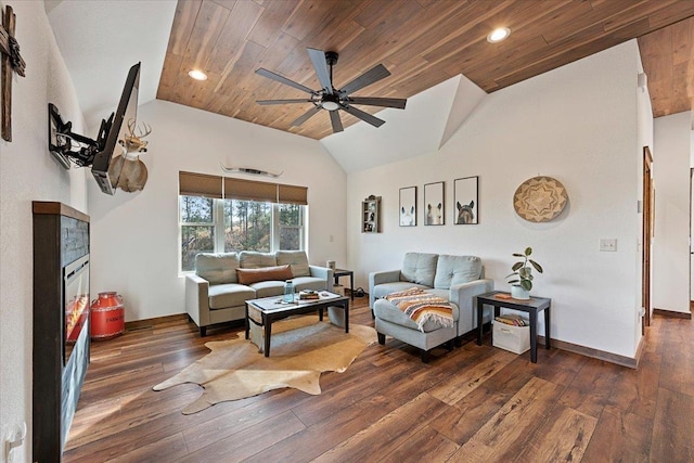 15377 Ridgeview Trl, Piedmont, SD 57783 - living area with vaulted ceiling, a ceiling fan, hardwood / wood-style floors, a glass covered fireplace, and recessed lighting