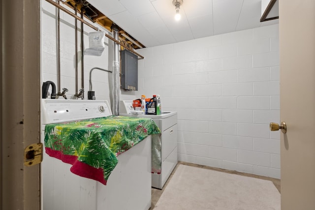 4902 Baldwin St, Rapid City, SD 57702 - washroom featuring washing machine and clothes dryer, electric panel, and concrete block wall