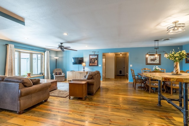 627 W Mt Rushmore Rd, Custer, SD 57730 - living room with hardwood / wood-style floors, recessed lighting, and ceiling fan