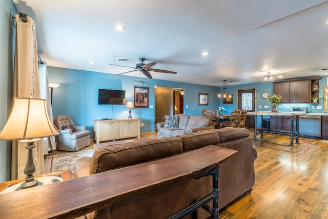 627 W Mt Rushmore Rd, Custer, SD 57730 - living room with recessed lighting, wood-type flooring, and ceiling fan