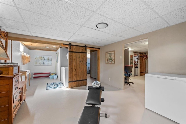 10 Crescent Dr, Deadwood, SD 57732 - exercise area with a paneled ceiling and a barn door
