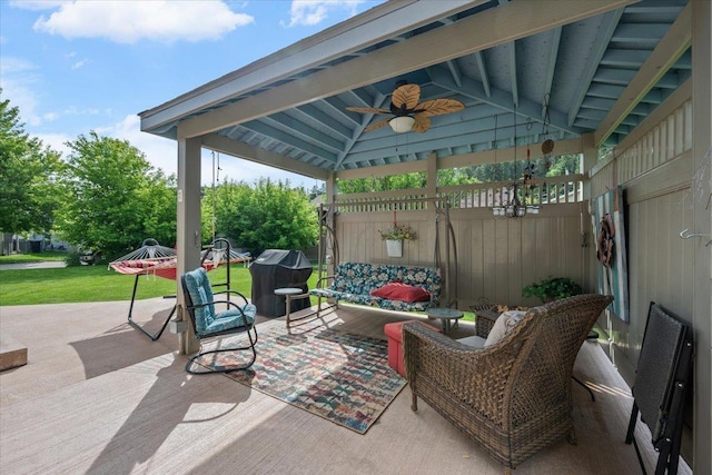 10 Crescent Dr, Deadwood, SD 57732 - view of patio / terrace with a gazebo, a ceiling fan, and area for grilling