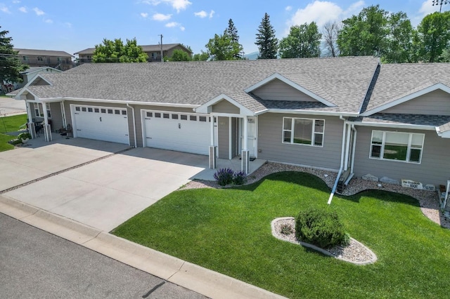 1205 Silverbrook Ln, Spearfish, SD 57783 - ranch-style home featuring a shingled roof, a garage, driveway, and a front lawn