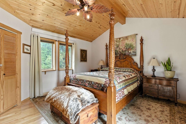 12817 Echo Rd, Hot Springs, SD 57747 - bedroom featuring light wood finished floors, wood ceiling, and ceiling fan