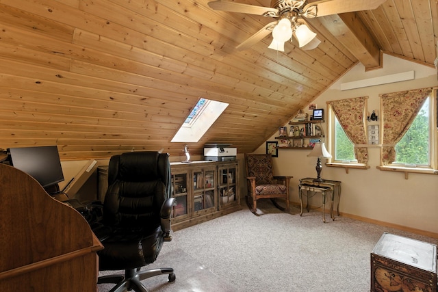 12817 Echo Rd, Hot Springs, SD 57747 - office with carpet floors, wooden ceiling, a skylight, and ceiling fan
