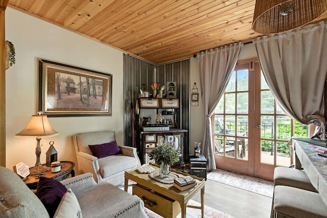 12817 Echo Rd, Hot Springs, SD 57747 - living area featuring wood finished floors, french doors, and wooden ceiling