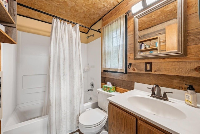 12425 Misty Ln, Nemo, SD 57759 - full bath featuring wood walls, shower / bath combination with curtain, and vanity
