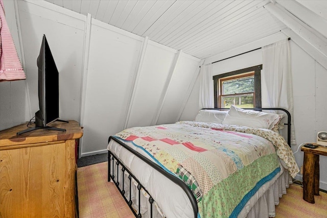 12425 Misty Ln, Nemo, SD 57759 - bedroom with vaulted ceiling, wooden ceiling, and light colored carpet