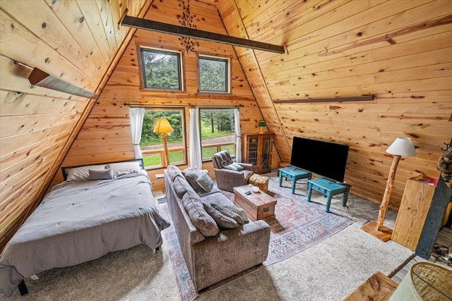 12425 Misty Ln, Nemo, SD 57759 - bedroom featuring wooden walls, vaulted ceiling, and wooden ceiling