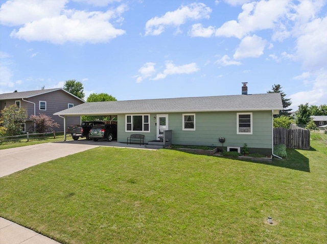 911 S 32nd St, Spearfish, SD 57783 - ranch-style house with concrete driveway, a carport, and a chimney