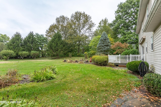 view of yard featuring a wooden deck