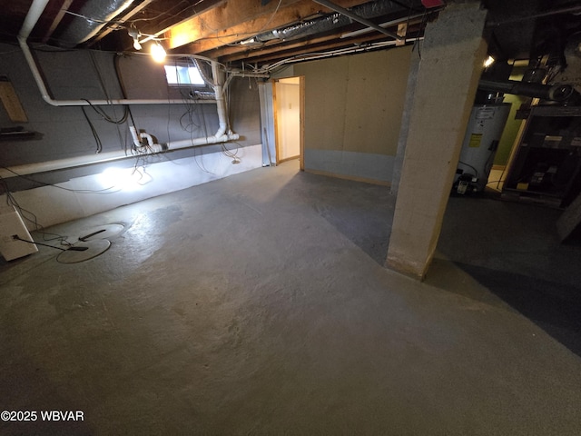 basement featuring gas water heater