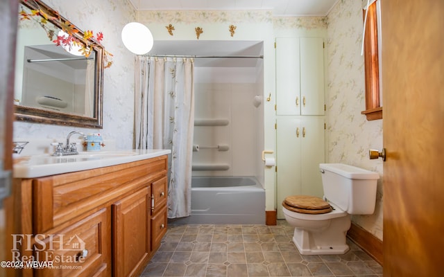 full bathroom featuring vanity, toilet, and shower / bath combo with shower curtain