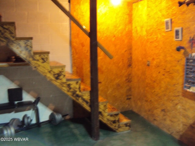70 Berry Ln, Mill Hall, PA 17751 - stairway with finished concrete floors and concrete block wall