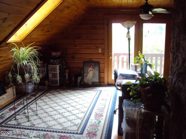 70 Berry Ln, Mill Hall, PA 17751 - living area with wooden ceiling, ceiling fan, and vaulted ceiling