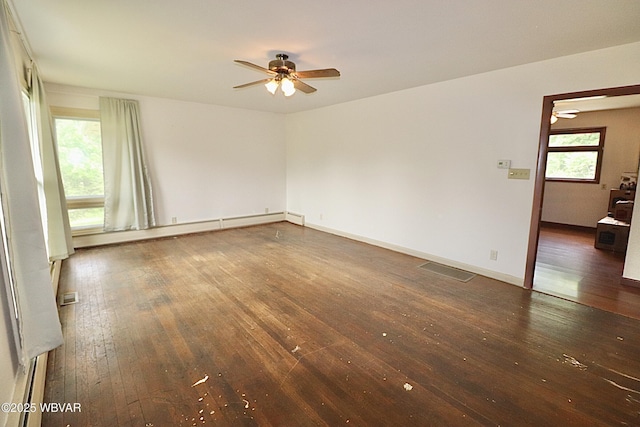 1964 Poco Farm Rd, Williamsport, PA 17701 - empty room featuring ceiling fan, hardwood / wood-style flooring, baseboard heating, and baseboards