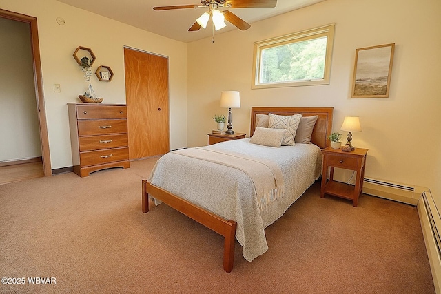 1964 Poco Farm Rd, Williamsport, PA 17701 - bedroom with light colored carpet, baseboard heating, a ceiling fan, and baseboards