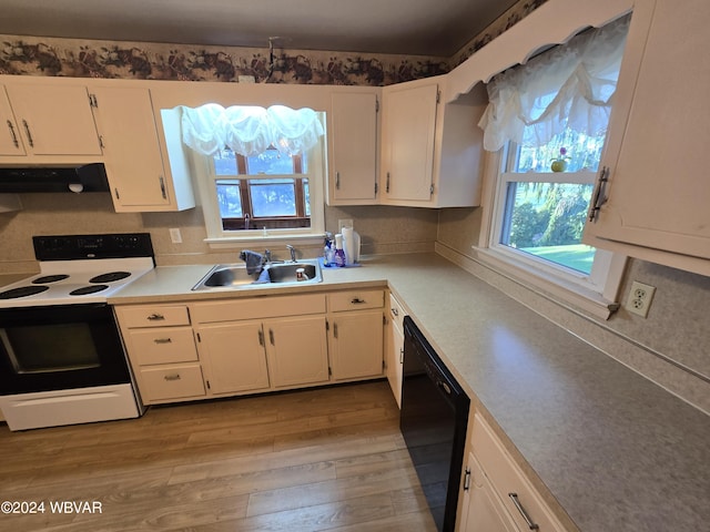 kitchen with black dishwasher, electric range, plenty of natural light, and sink