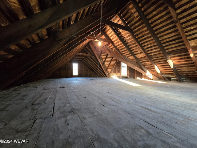 view of unfinished attic