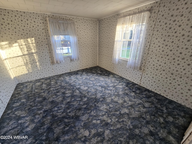 carpeted spare room with crown molding