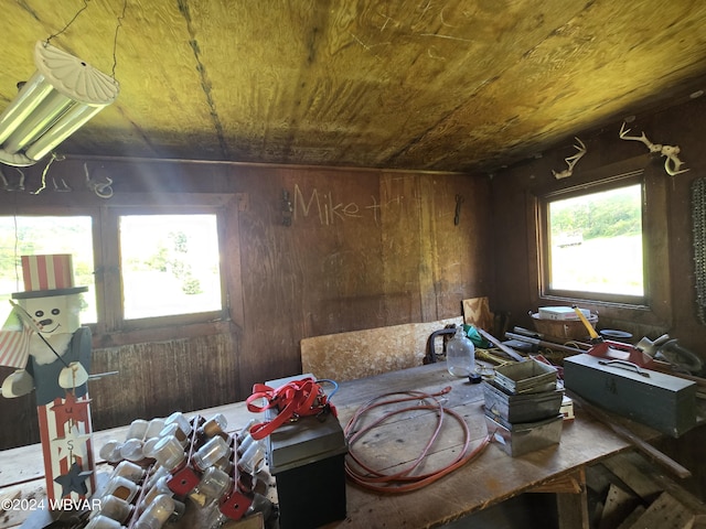 miscellaneous room featuring wooden walls