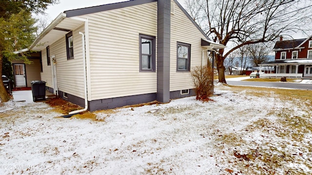 view of snow covered exterior