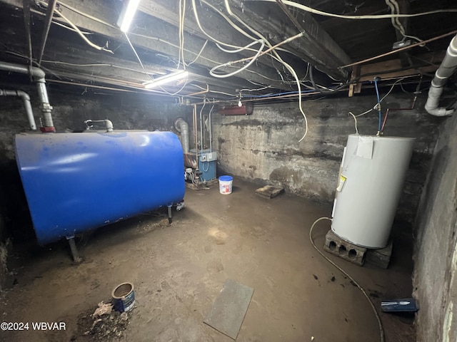 basement featuring water heater