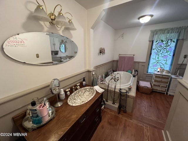 bathroom with hardwood / wood-style floors