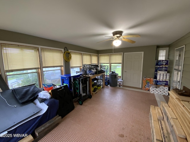 699 James St, Lock Haven, PA 17745 - carpeted living room featuring a ceiling fan
