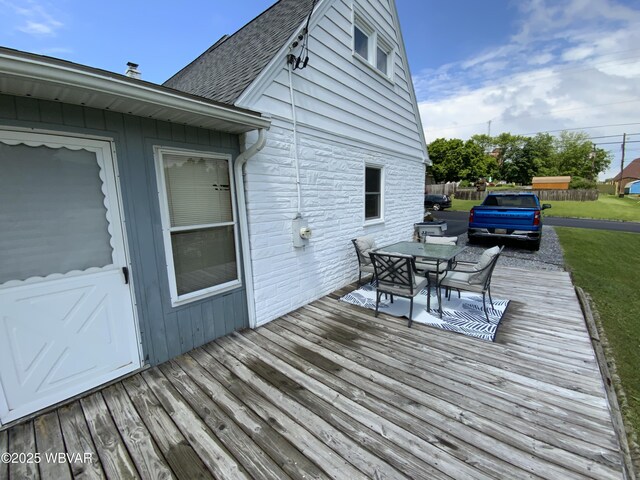 699 James St, Lock Haven, PA 17745 - wooden terrace featuring outdoor dining space and a yard