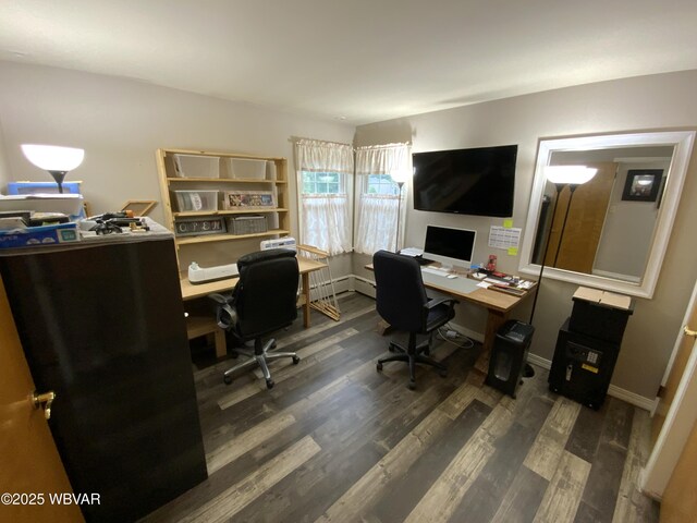 699 James St, Lock Haven, PA 17745 - office area featuring wood finished floors and a baseboard heating unit