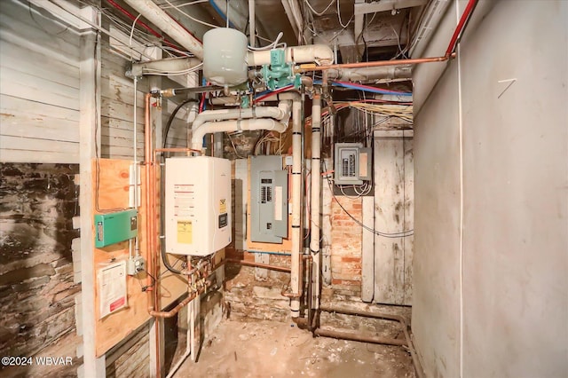 utilities featuring electric panel and tankless water heater