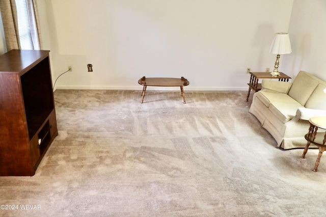 sitting room with light colored carpet