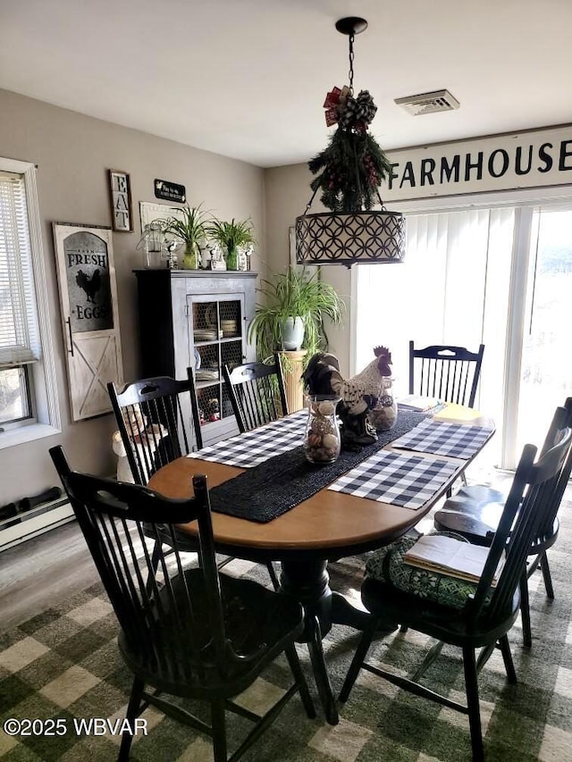 dining room with visible vents and baseboard heating