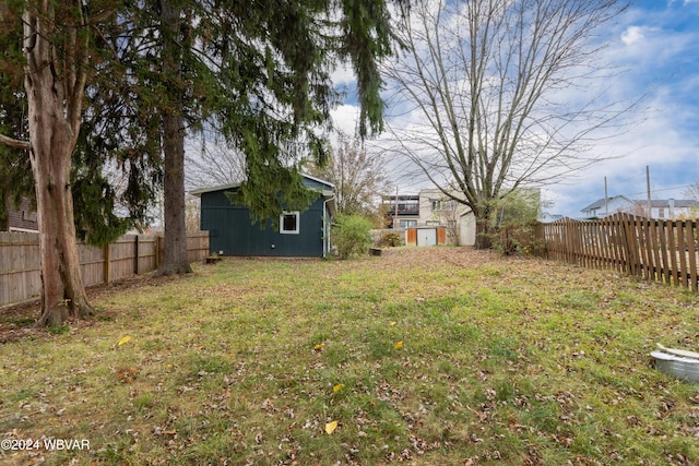 view of yard featuring a shed