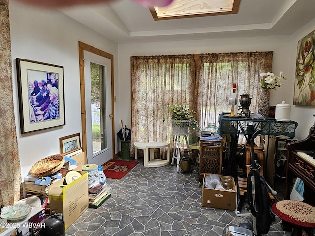 11 Mikes Peak Ln, Lock Haven, PA 17745 - sitting room featuring a tray ceiling and stone flooring
