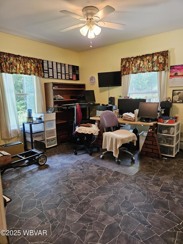 11 Mikes Peak Ln, Lock Haven, PA 17745 - home office with a ceiling fan and stone floors