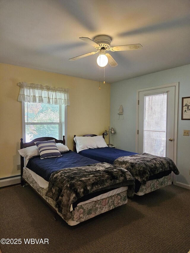 11 Mikes Peak Ln, Lock Haven, PA 17745 - bedroom featuring carpet floors, a baseboard heating unit, and a ceiling fan