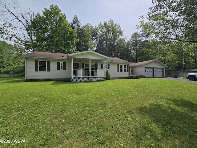 4316 Pine Mountain Rd, Jersey Shore, PA 17740 - single story home featuring a porch, crawl space, an outdoor structure, a front lawn, and asphalt driveway