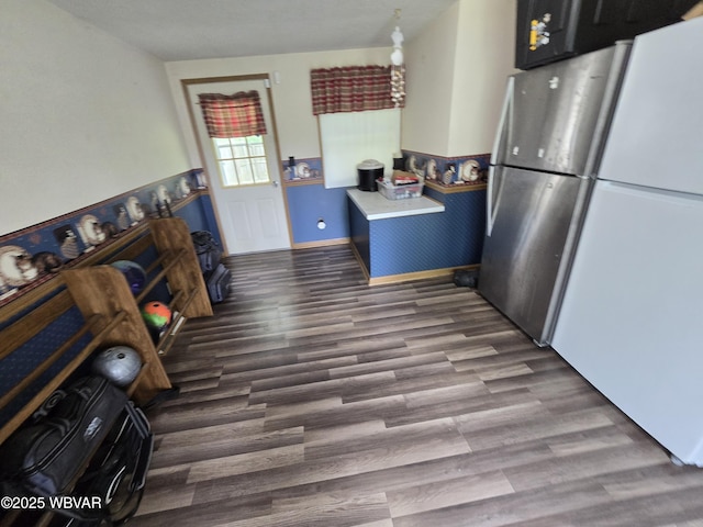 4316 Pine Mountain Rd, Jersey Shore, PA 17740 - kitchen featuring freestanding refrigerator and wood finished floors