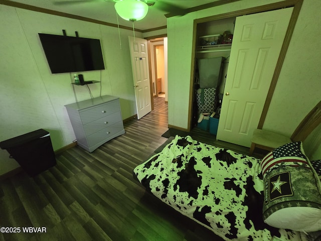 4316 Pine Mountain Rd, Jersey Shore, PA 17740 - bedroom featuring dark wood finished floors, baseboards, and a closet