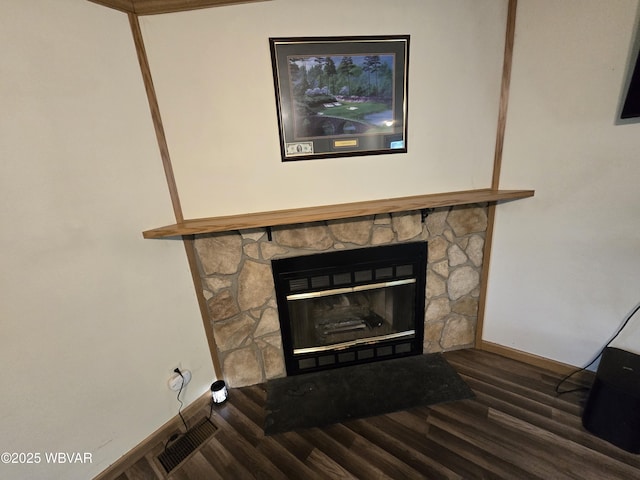 4316 Pine Mountain Rd, Jersey Shore, PA 17740 - detailed view of wood finished floors, a fireplace, and baseboards