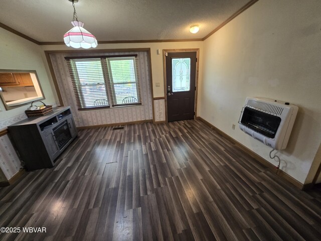 4316 Pine Mountain Rd, Jersey Shore, PA 17740 - kitchen with heating unit, ornamental molding, dark wood finished floors, baseboards, and hanging light fixtures