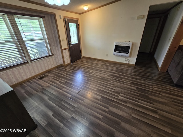 4316 Pine Mountain Rd, Jersey Shore, PA 17740 - unfurnished living room with heating unit, dark wood-type flooring, baseboards, and ornamental molding