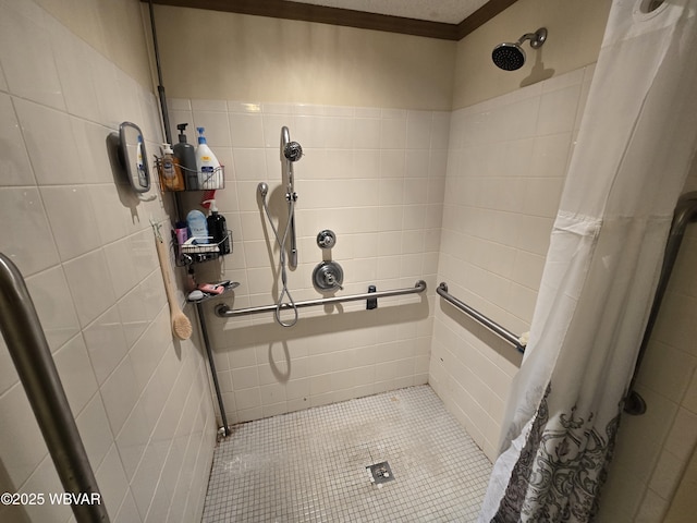 4316 Pine Mountain Rd, Jersey Shore, PA 17740 - full bathroom with a shower stall, tile walls, and tile patterned floors
