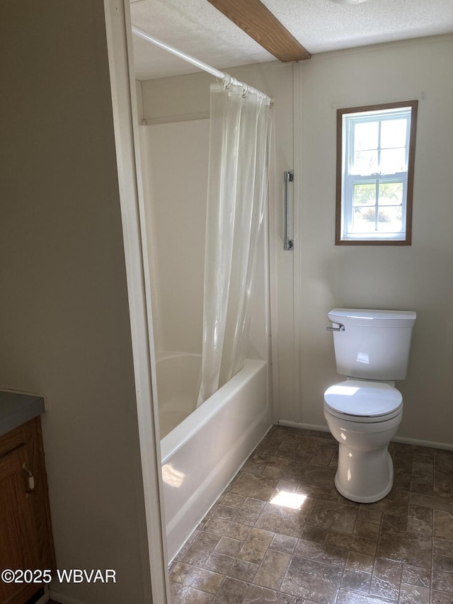 400 Livermore Rd, Williamsport, PA 17701 - bathroom with baseboards, stone finish flooring, shower / bath combination with curtain, and toilet