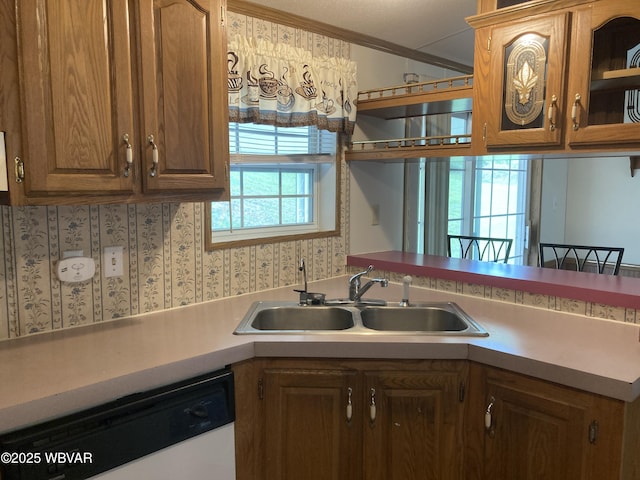 400 Livermore Rd, Williamsport, PA 17701 - kitchen featuring a sink, light countertops, crown molding, and dishwasher